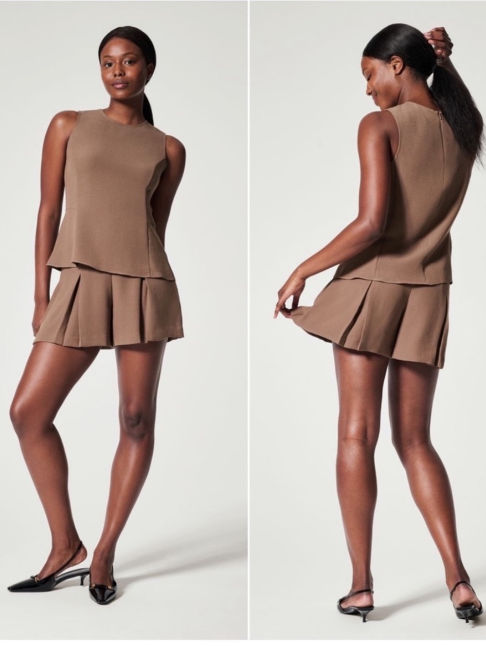 SPANX Carefree Crepe 2-Piece Set Cedar XL Peplum Tank Pleated Skort
